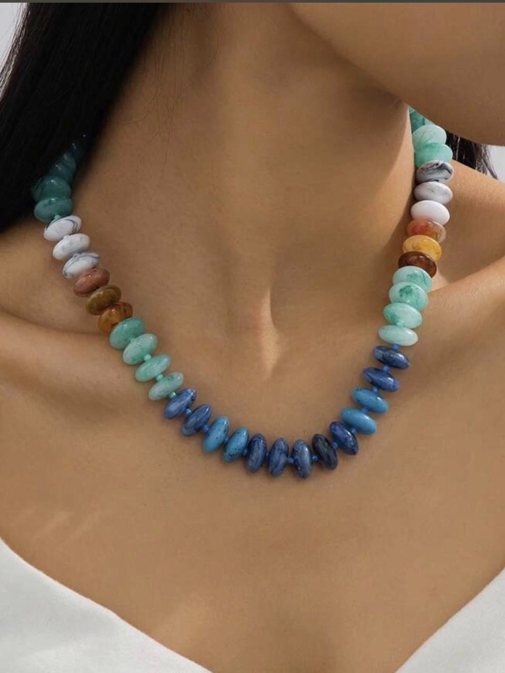 Anthropologie Multicolor Beaded Necklace - Blue, Aqua & White